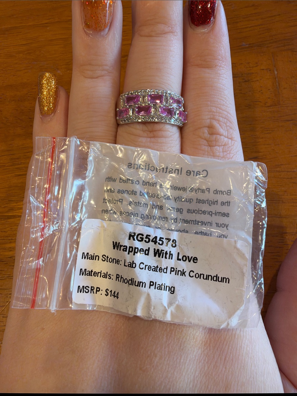 Wrapped With Love Pink Conundrum Rhodium-Plated Ring